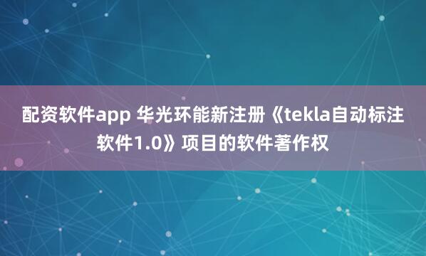配资软件app 华光环能新注册《tekla自动标注软件1.0》项目的软件著作权